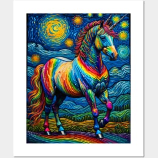 Unicorn in starry night Posters and Art